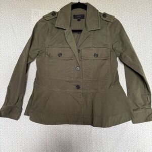J. Crew Utility Jacket Military Style Olive‎ Green XS Peplum Button Front